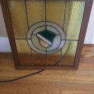 VINTAGE Stained Glass Window Pane w/ Crest Inset - 19”W x 21.75”T