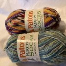 2 ASSORTED SKEINS Patons Kroy Socks Yarn (1 Sunset Stripes & 1 Aqua Jacquard)