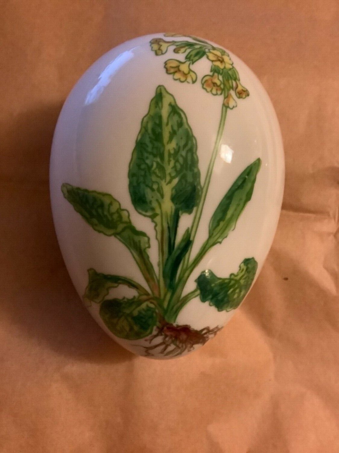 EXC Chamart Limoges Hand Painted Yellow Primola Egg-Shaped Trinket Box - 4.5&acirc;��L
