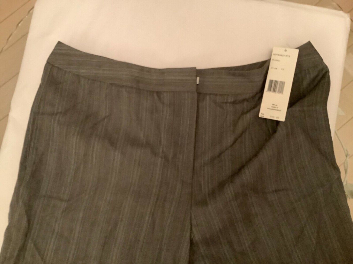 NEW Lafayette 148 Gray Striped 100% Wool Flat Front Pants - 12