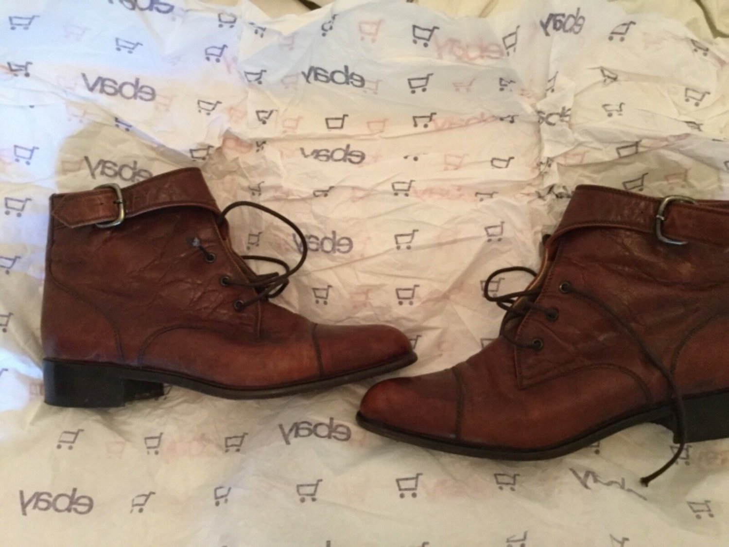EXC COND Walter Steiger Distressed Brown Leather Lace-up Ankle Boots - 37