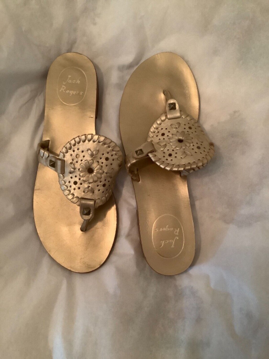 EXCELLENT CONDITION Jack Rogers Gold Leather Slides Sandals Size - 7.5
