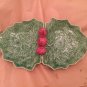 EXC COND Bordallo Pinheiro Portugal Green Glazed Leaf Dish Divided Tray - 13.5”