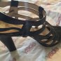 EXC COND Joan & David Black Leather Cage Block Heel Ankle Strap Sandals - 6.5M