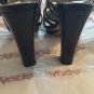 EXC COND Joan & David Black Leather Cage Block Heel Ankle Strap Sandals - 6.5M