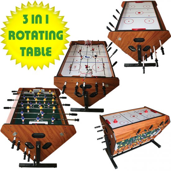 3 in 1 Rotating Table Stick Hockey, Air Hockey & Foosball