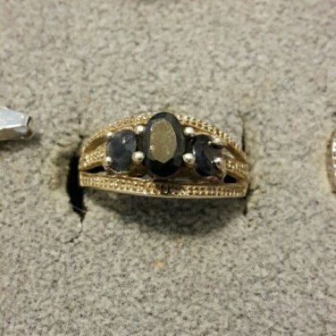 Triple oval sapphire in sterling ring size 5.5