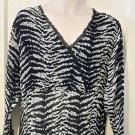 Coldwater creek Navy and White tiger faux crossover crinkle top XXL