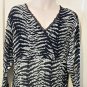 Coldwater creek Navy and White tiger faux crossover crinkle top XXL