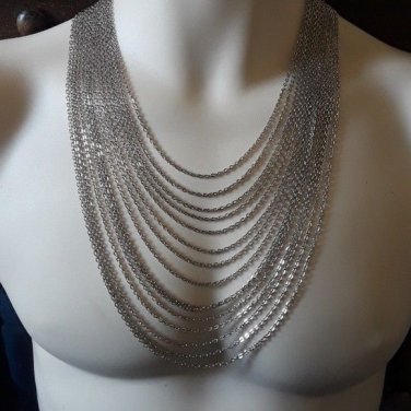 Modern Multistrand Silvertone Chain Bib Necklace