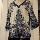 JM Collection Blue and Cream Boho Tunic 1x