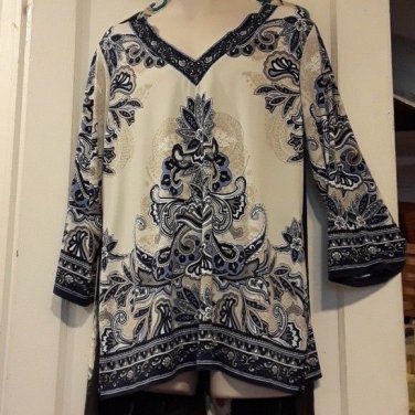 JM Collection Blue and Cream Boho Tunic 1x