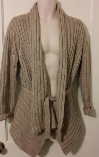 Spring! Donna Karan Dkny beige vegan belted cardigan L