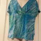 Chaps Turquoise Dotted Water Surplice Crossover Top 1X