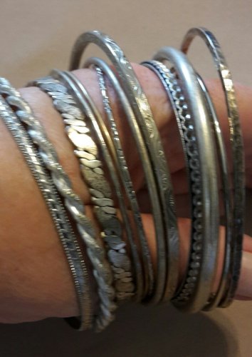 Bargain! ALL 12 Silvertone Bangle Bracelets