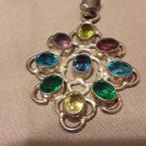 Vintage Large 9 Gemstone Oval Pendant in Sterling Topaz Citrine Peridot Garnet