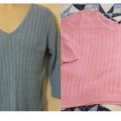Spring! BOTH Pink and Blue Jeanne Pierre cable knit V-neck top L