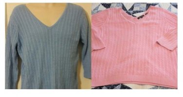 Spring! BOTH Pink and Blue Jeanne Pierre cable knit V-neck top L