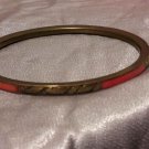 Vintage Brass and pink Inlaid Coral Bangle Bracelet