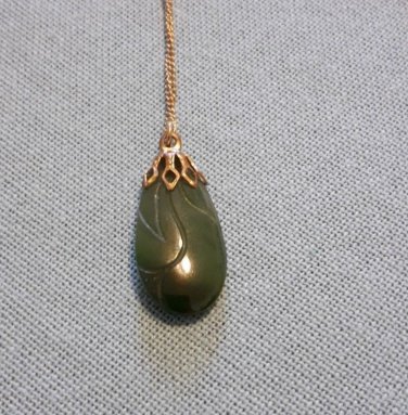 Lucky Vintage Etched jade plum pendant with chain
