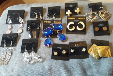 ALL 14 pairs Vintage pierced Earrings - dangles, studs, hoops