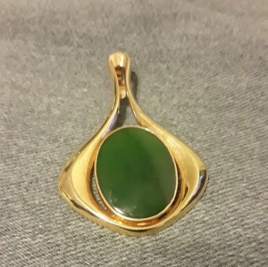 Large goldwash Sterling jade oval pendant