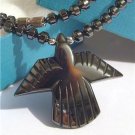 Healing HEMATITE STONE PHOENIX BIRD Pendant Necklace