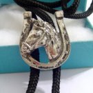 Silver tone HORSE SHOE BOLO TIE WESTERN NECKLACE A1