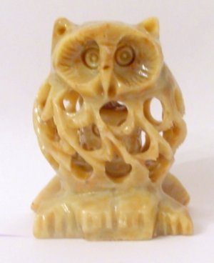 HAND CARVED STONE INSIDE TUMMY BABY FIGURINE OWL 3"