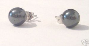 REAL BLACK HEMATITE STUD EARRINGS Beads Balls