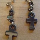 REAL BLACK HEMATITE SOUTH GOTHIC CROSS Pendant EARRINGS
