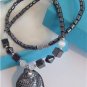 Real BLACK HEMATITE Pendant Necklace FISH BLUE QUARTZ