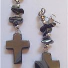 REAL BLACK HEMATITE CROSS Pendant EARRINGS