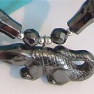 Real BLACK HEALING HEMATITE Pendant Necklace ALLIGATOR