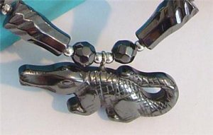Real BLACK HEALING HEMATITE Pendant Necklace ALLIGATOR