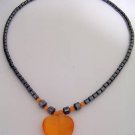 ORANGE QUARTZ HEART Pendant NECKLACE Black Hematite