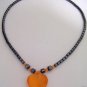 ORANGE QUARTZ HEART Pendant NECKLACE Black Hematite