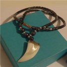 Healing HEMATITE White Shell HORN Pendant Necklace
