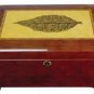 120 Cigars Mahogany Wood HUMIDOR w Leaf 15.25x10.5x6"