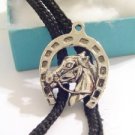 Silver tone HORSE SHOE BOLO TIE Cowboy WESTERN NECKLACE