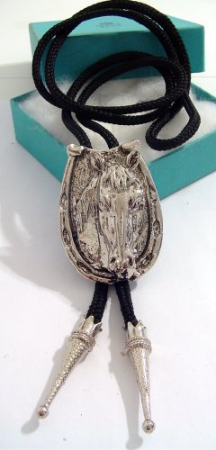 SILVER TONE HORSE HEAD BOLO TIE Cowboy WESTERN NECKLACE