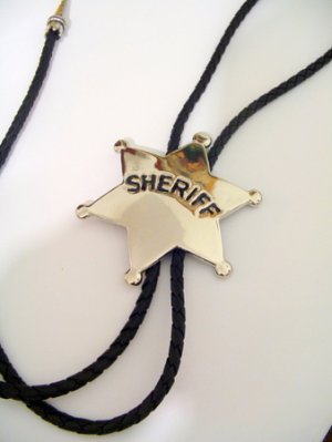 SHERIFF Metal STAR BOLO TIE Cowboy WESTERN NECKLACE