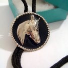 HORSE Head ROUND Black Enamel BOLO TIE WESTERN NECKLACE