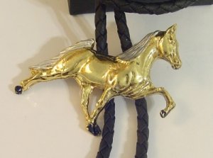 GOLD Tone Horse BOLO TIE COWBOY WESTERN NECKLACE