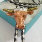 GOLD TONE BUFFALO Bull BOLO TIE WESTERN COWBOY NECKLACE