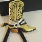 GOLD Tone BOOT BOLO TIE Cowboy WESTERN NECKLACE