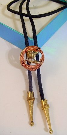 Copper Gold tone BOLO TIE Cowboy WESTERN BOOT NECKLACE