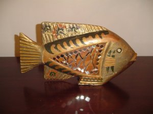 18" Gold tone Mirror Mosaic FISH FIGURINE FREE SHIPPING