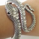 SILVER TONE SNAKE BRACELET BANGLE CLEAR RHINESTONES