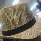 Beige Black Fedora Unisex Straw One Size Hat